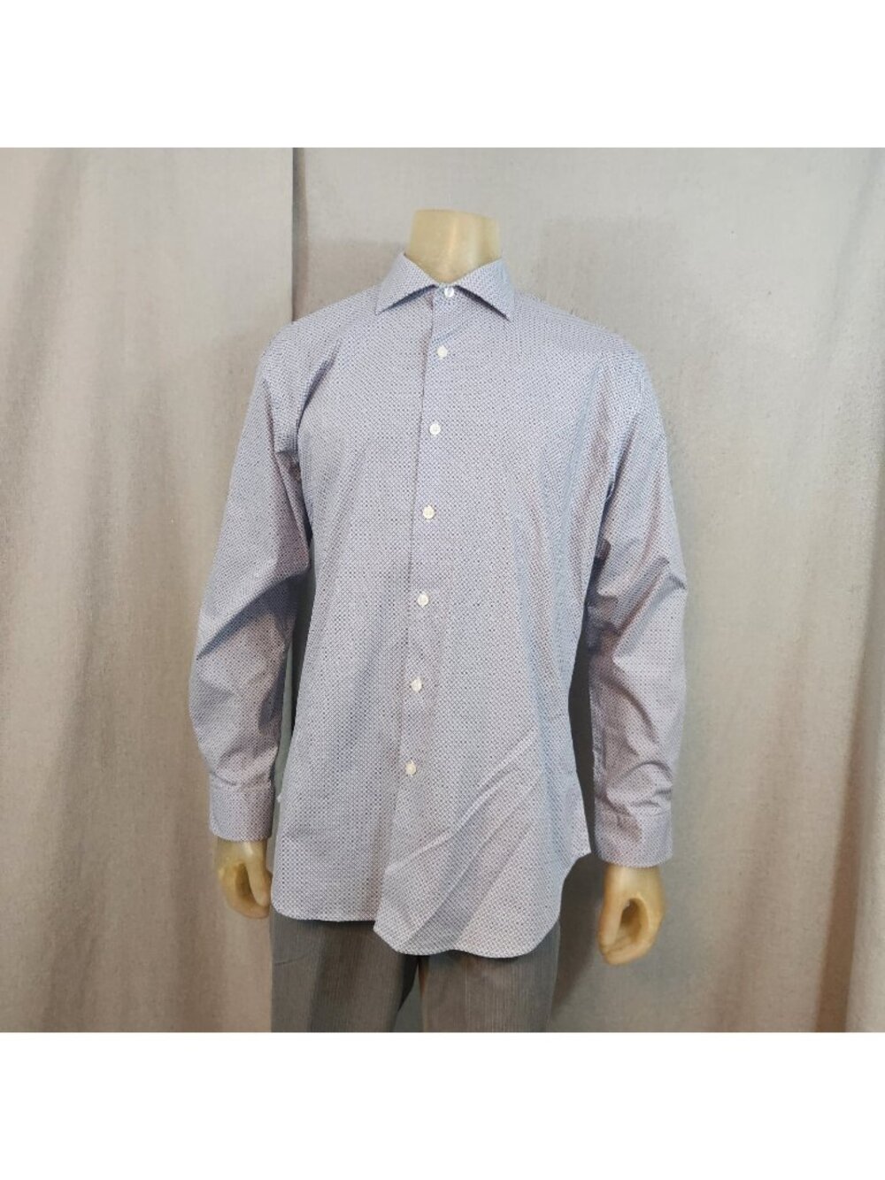 Esquire Blue Geo Slim Long Slv Spread Collar Button Down Dress Shirt 17 / 34-35